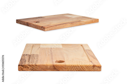 Fototapeta Naklejka Na Ścianę i Meble -  two empty wooden kitchen boards for slicing bread and fruit Isolated on a white background