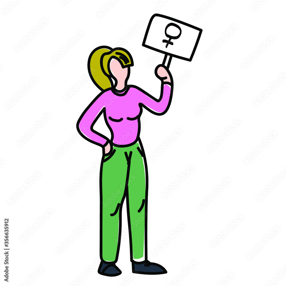 A vector illustration of a flat protester woman. female character design A vector illustration of a flat protester woman. female character design