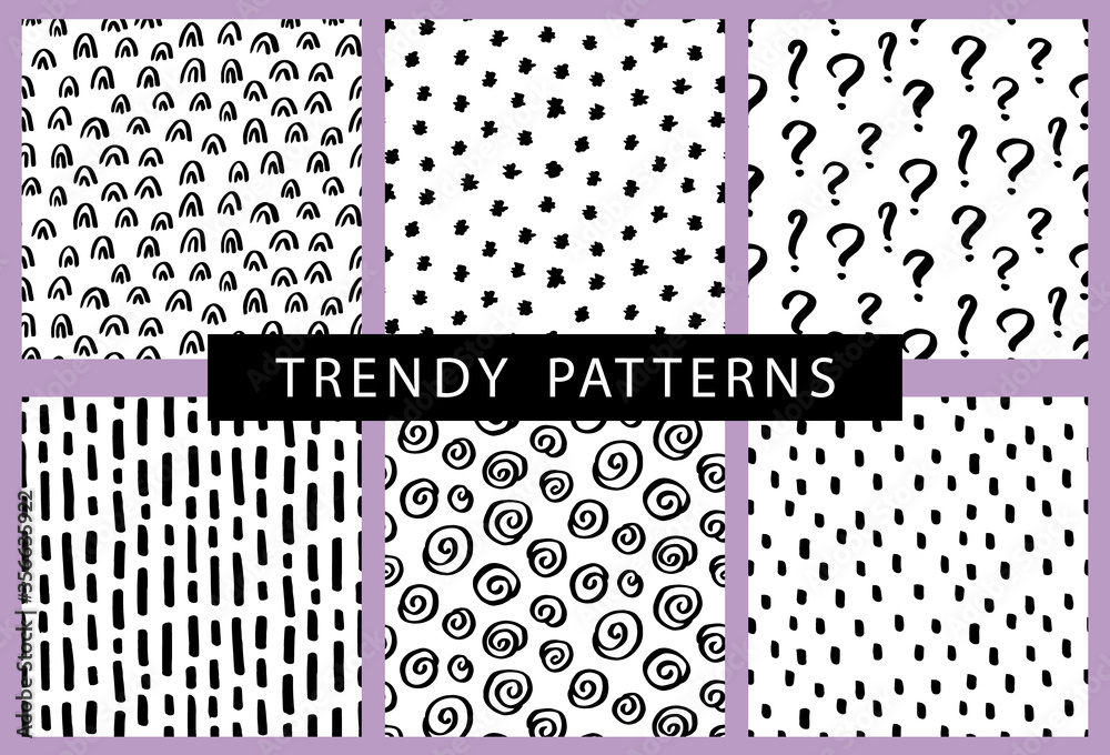 Vector seamless pattern set with brush doodle strokes, spots - obrazy, fototapety, plakaty 