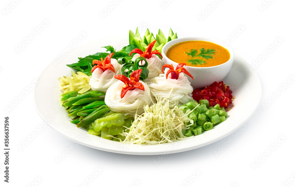 Rice Thin Noodles with Fish Curry Sauce in coconut milk Rice Thin Noodles with Fish Curry Sauce in coconut milk