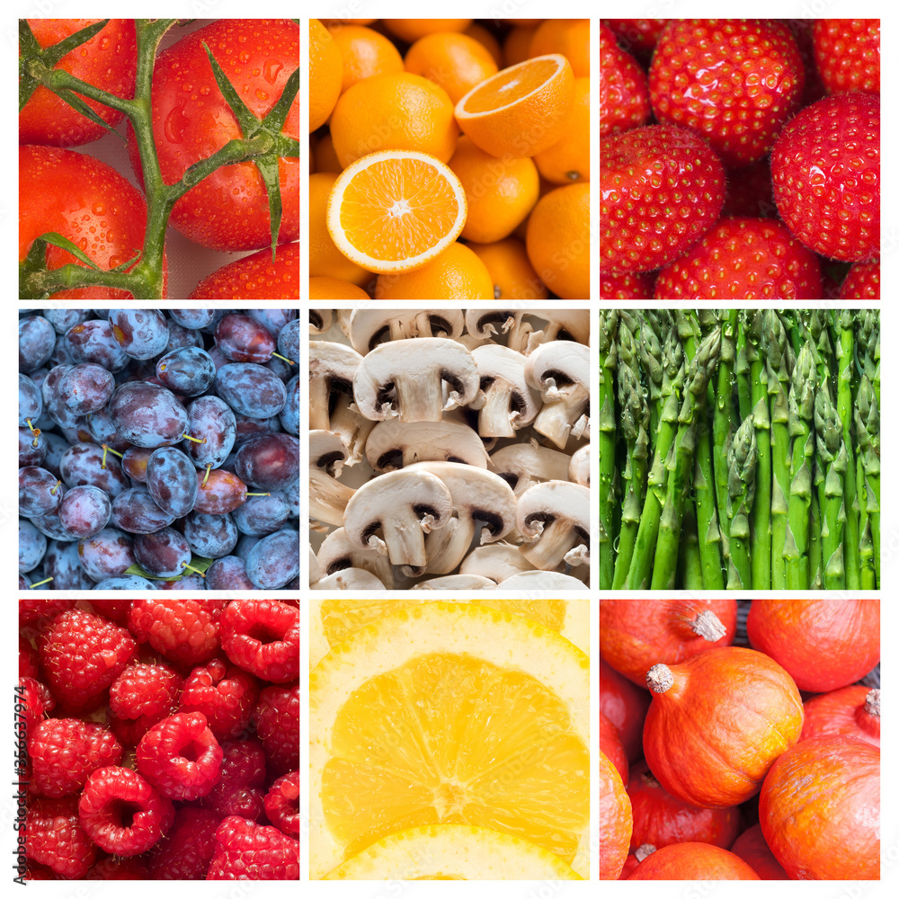 Naklejka Owoce i warzywa, tła zdrowej żywności