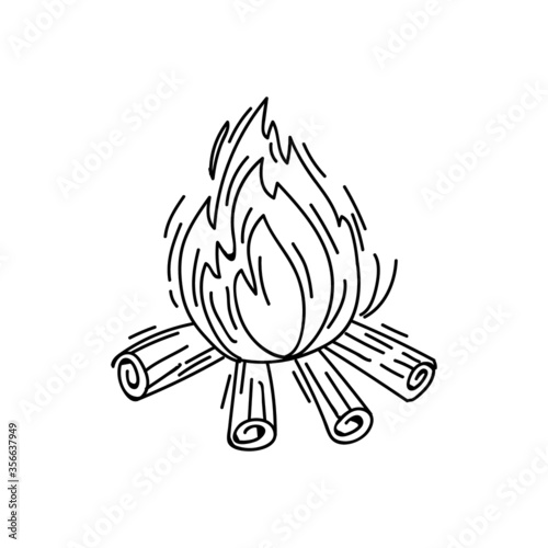 Bonfire drawn by the black line for the design of social networks, coloring books and web design. doodle style