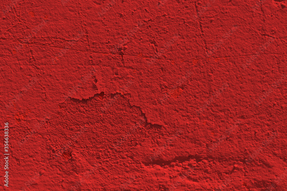 Bright Red Grunge Wall Texture Background Image.  Abstract Texture Background Of Concrete Wall With Obsolete Paint Red Color.