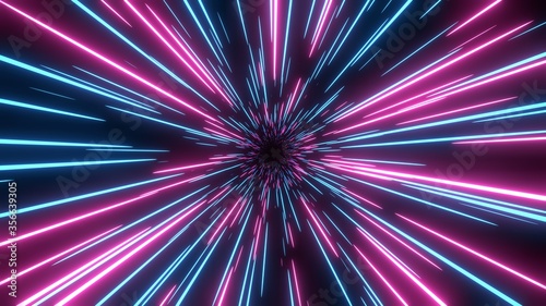Blue and pink speed light abstract background.
Sci-fi tunnel backdrop.
 photo