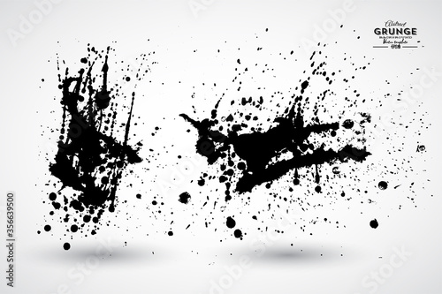 Set of black splash on white background. Grunge ink blots and drops. High quality manually traced vector illustration