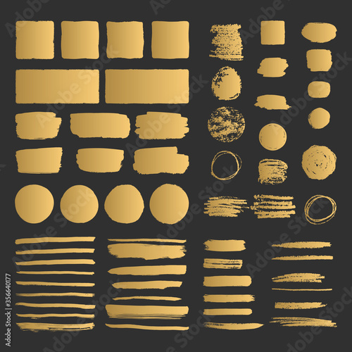 Golden ink shapes with rough edges. Glitter paint stroke. Lines and stripes.