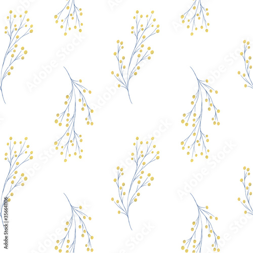 Seamless pattern with sprigs of mimosa.