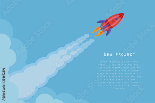 The rocket takes off. The concept of a quick start in business. New project. Vector illustration