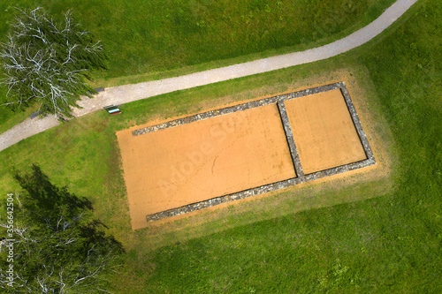 Marked foundations of found churches, archaeological sites of Great Moravia: Slavonic Fortified Settlement at Mikulcice valley, South Moravia, Czech Republic. UNESCO World Heritage Site tentative list photo