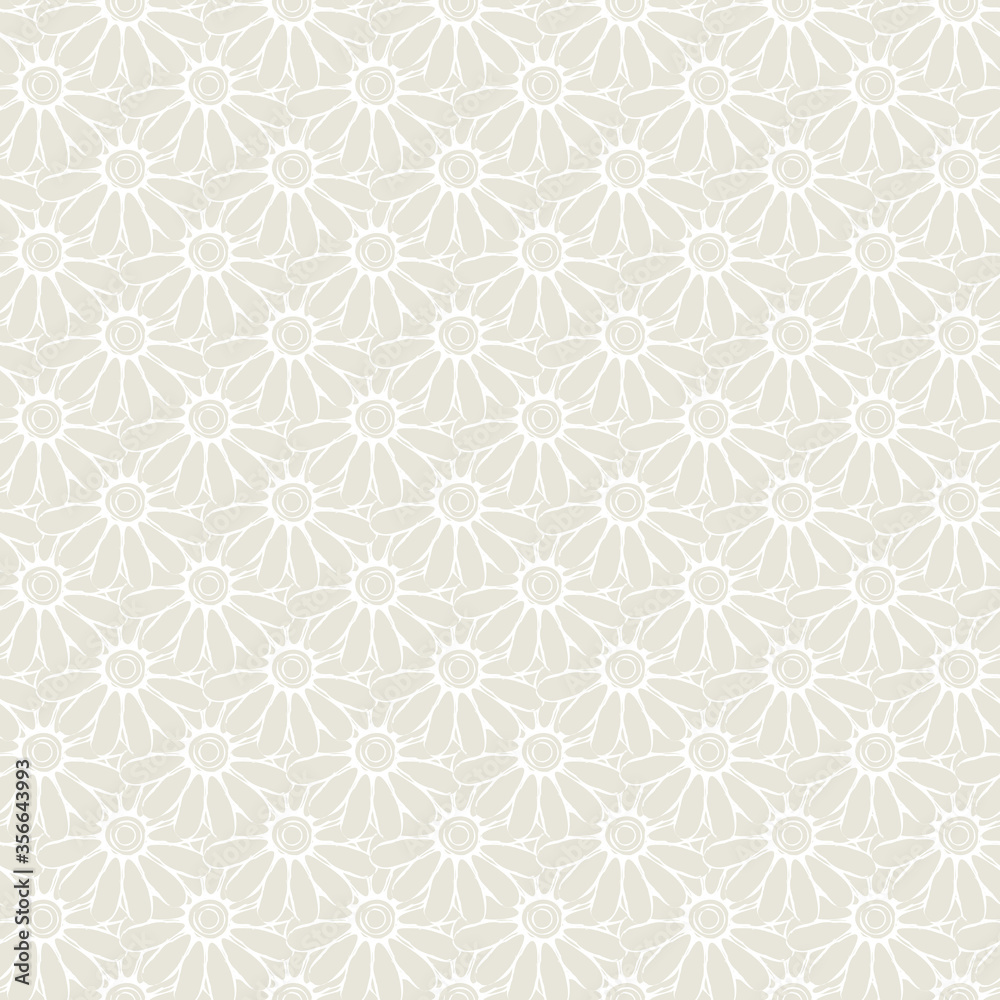 Vector Overlapping Daisy Flowers in Beige White Seamless Repeat Pattern. Background for textiles, cards, manufacturing, wallpapers, print, gift wrap and scrapbooking. Vector Overlapping Daisy Flowers in Beige White Seamless Repeat Pattern. Background for textiles, cards, manufacturing, wallpapers, print, gift wrap and scrapbooking.