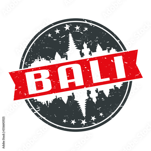 Bali Indonesia Round Travel Stamp Icon Skyline City Design
