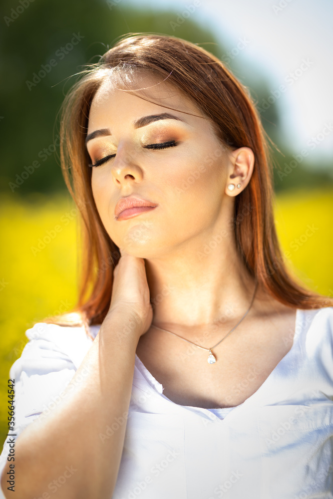 Portrait of pretty woman  with close eyes