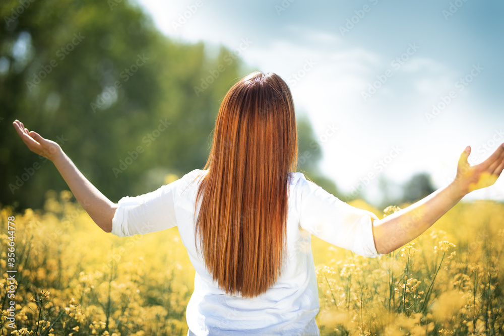 Woman and rapeseed field. Woman and rapeseed field.