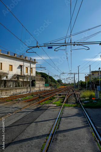 railroad tracks in Giarre-Riposto on Sicily, Italy