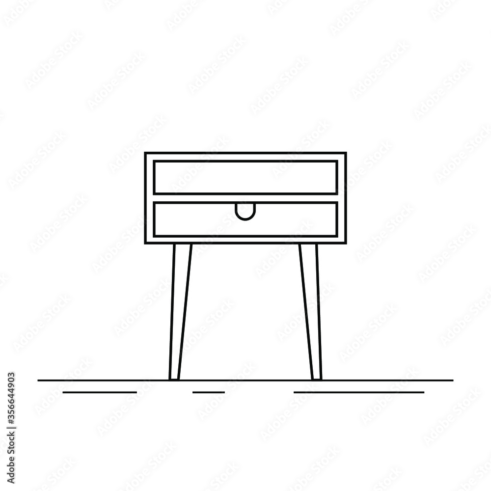 Vector icon of bedside table, modern furniture design. Bedside wooden chest of drawers, carpentry. Decorative table, linear pictogram. Dresser furniture line icon. Monochrome contour illustration. Vector icon of bedside table, modern furniture design. Bedside wooden chest of drawers, carpentry. Decorative table, linear pictogram. Dresser furniture line icon. Monochrome contour illustration.