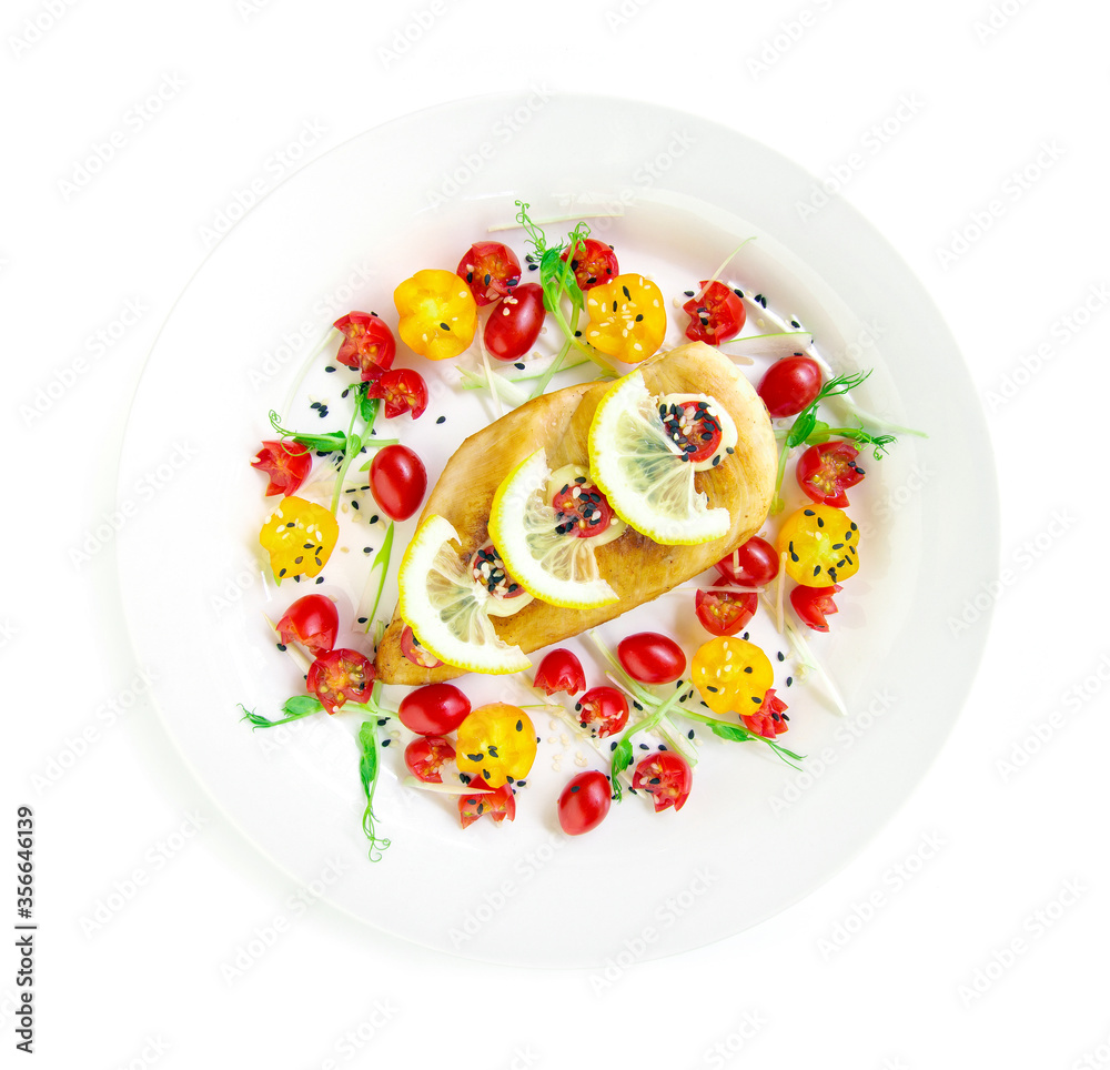 Grill Chicken or Chicken Steak on top lemon slice decorate Grill Chicken or Chicken Steak on top lemon slice decorate