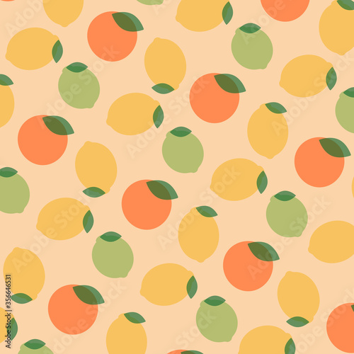 Pattern of citrus mix. Flat vintage vector illustration