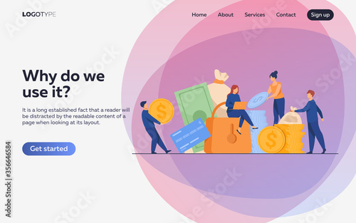 People protecting their cash. Men and women taking out financial insurance, defending money, business, bank account. Vector illustration for finance, safety, assurance, guarantee concept