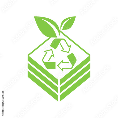 Compost bin icon - container for organic fertilizer  - wooden box, plant and recycle sign - isolatde vector emblem