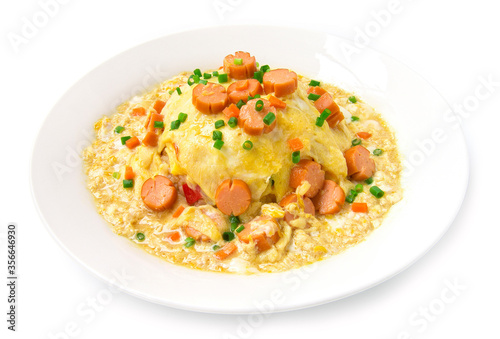 Omlet creamy with saucesage carved flower shape