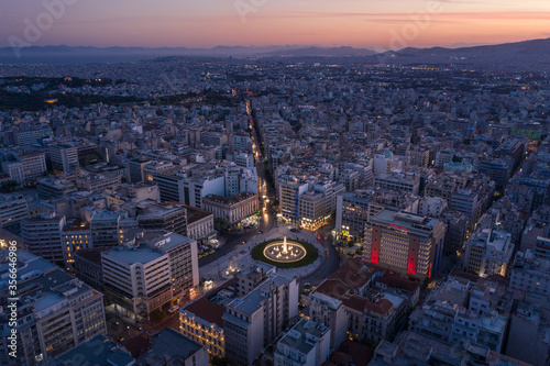 Athens city panoramic view of Omonia square at  twilight time, Greece photo