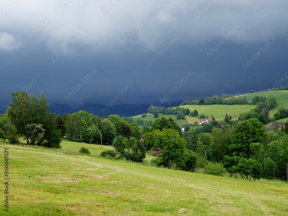 View of the mountain landscape before the storm.