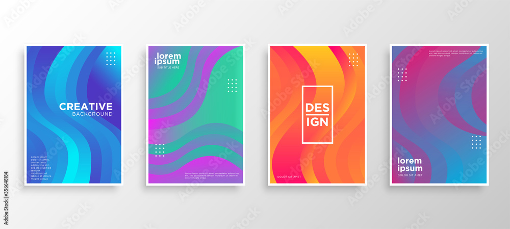 Set of four Minimal covers design. Colorful halftone gradients.modern background template design for web. Cool gradients. Future geometric patterns.