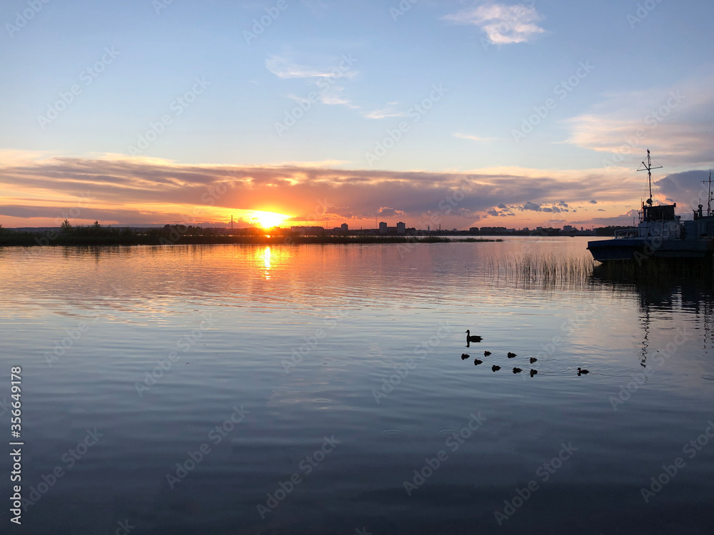 Beautiful sunset above Volga river in Kazan, Russia Beautiful sunset above Volga river in Kazan, Russia