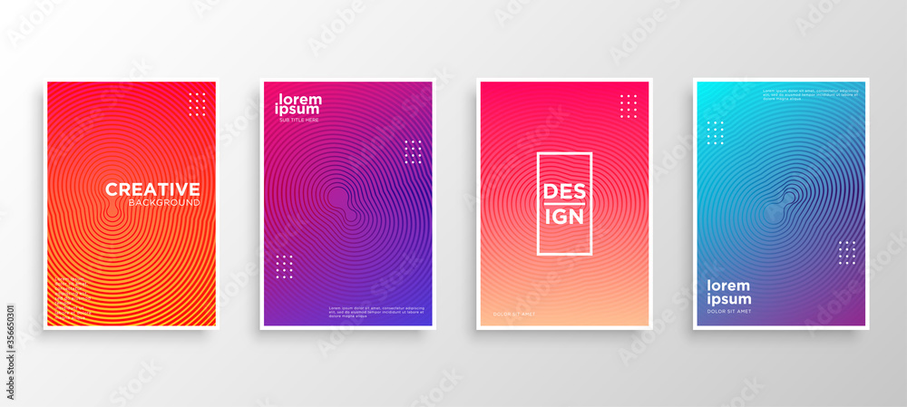 Set of four Minimal covers design. Colorful wavy gradients.modern background template design for web. Cool gradients. Future geometric patterns. Eps10 vector.