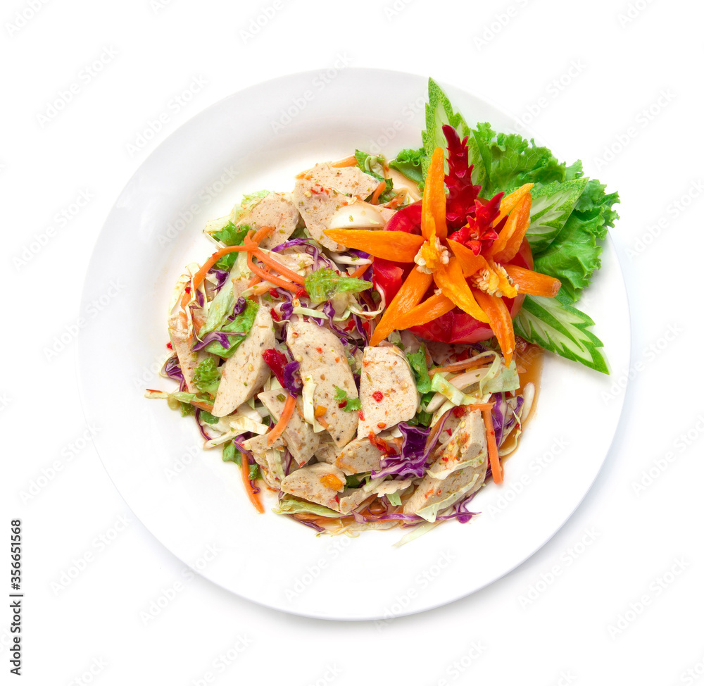 Spicy salad with fermented pork sausage and chili paste