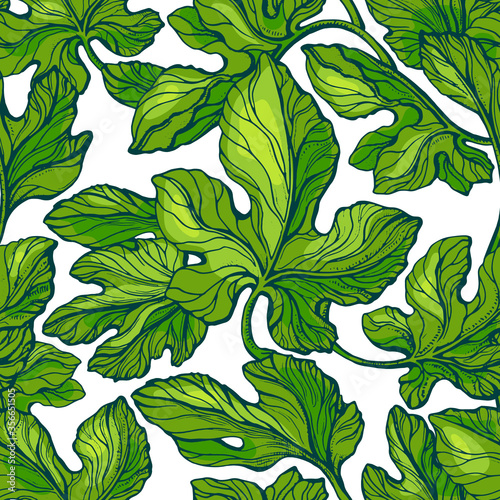 Foliage seamless pattern. Vector texture leaf. Fig