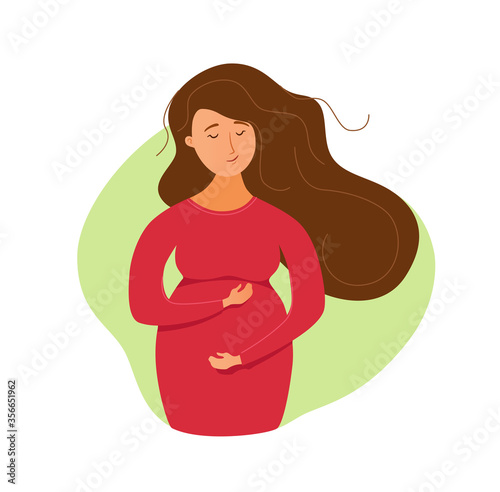 Pregnant happy young girl vector colorful cartoon illustration