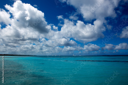 Beautiful caribbean sea and blue clouds sky. © Swetlana Wall