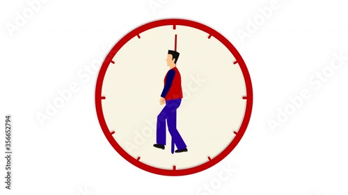 Time management. Cartoon man chracted walking inside the clock following his day agenta.
