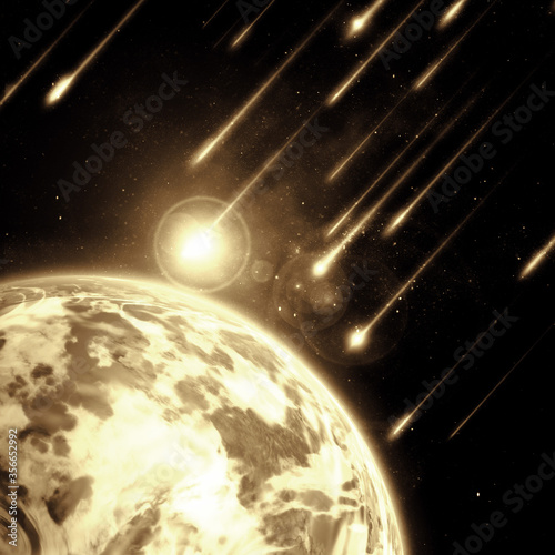Fototapeta Naklejka Na Ścianę i Meble -  Earth in space with a flying asteroids