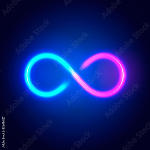Vector Illustration Modern Futuristic Neon Glow Infinity Sign In Duo Colors.