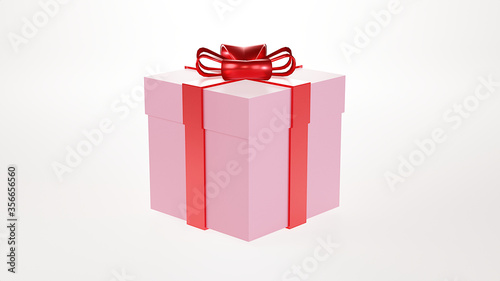 pink square gift box isolate on white background, valentine concept,3d rendering