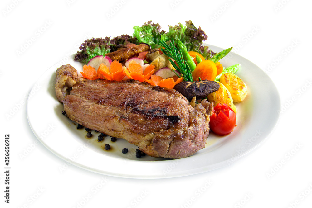 Beef steak with black peppers decorate fresh rosemary