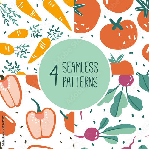 Set with 4 hand drawn seamless patterns