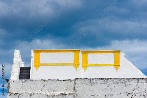 multiple cubic terrace whitewash on the traditional houses in Olhao, Algarve, Portugal