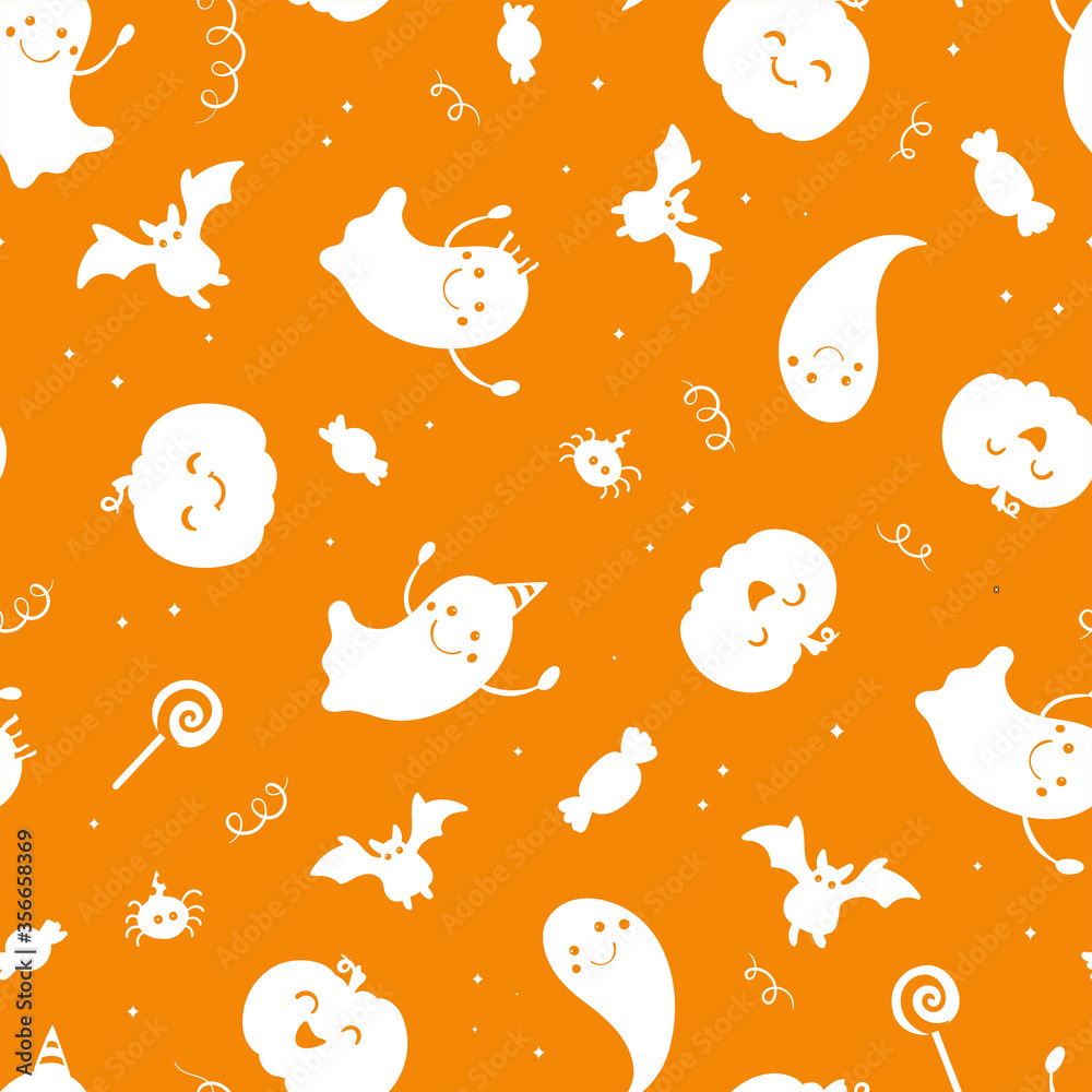 Fun hand drawn halloween seamless pattern, cute and spooky background, great for textiles, banners, wallpapers, wrapping - vector design