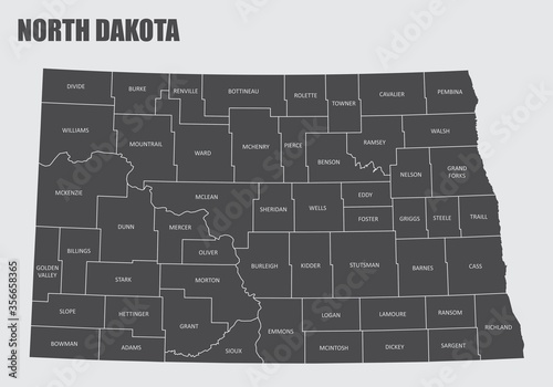 The North Dakota State County Map with labels photo