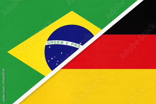 Brazil and Germany  symbol of national flags from textile. Championship between two countries.