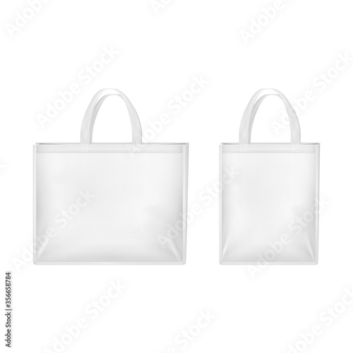 Realistic 3d Detailed White Blank Tote Sale Bags Set. Vector