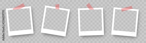 Photo Frame Collection. Polaroid photo frame set.Photo frames with realistic drop shadow vector effect isolated design.Photo frames fixed with adhesive tape on a transparent. Vector design isolatetd