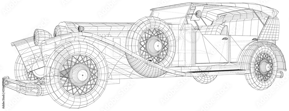 Obraz premium Classic car vector. Wire-frame line isolated. Vector rendering of 3d.