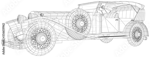 Classic car vector. Wire-frame line isolated. Vector rendering of 3d.