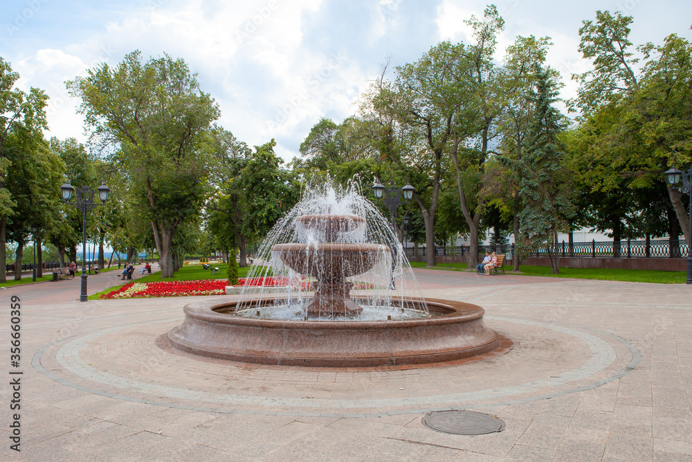 active granite fountain in a city park