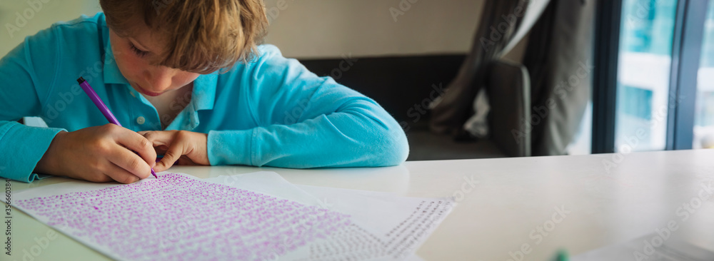kid writing numbers, autism or asperger syndrome, mental health issues - obrazy, fototapety, plakaty 