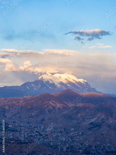Aerial View of La Paz, Bolivia in the snowy Andean Mountains